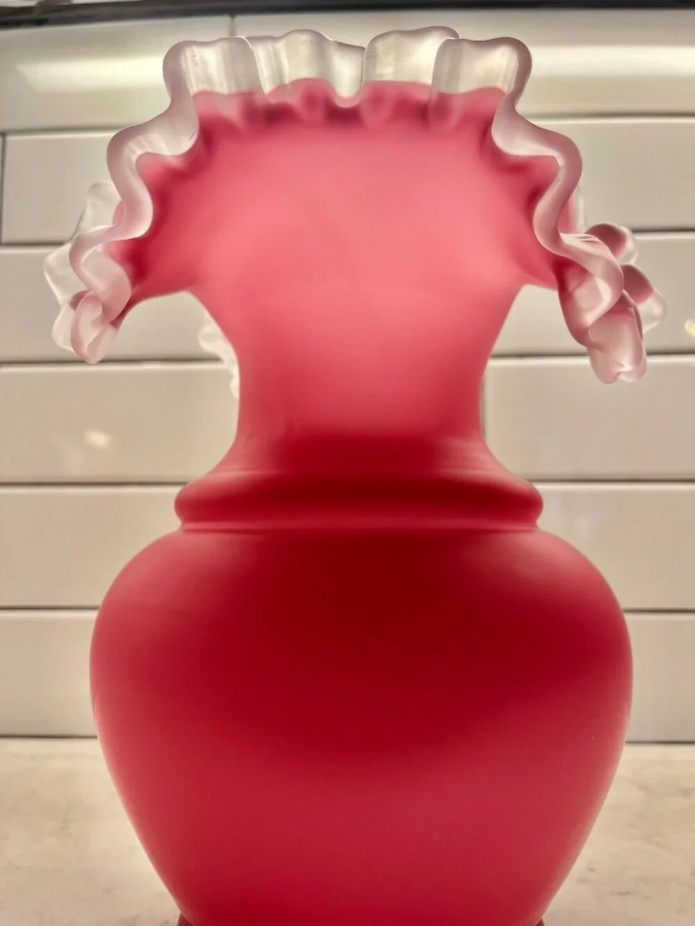 Vintage Mt Washington 10” Satin Glass Vase